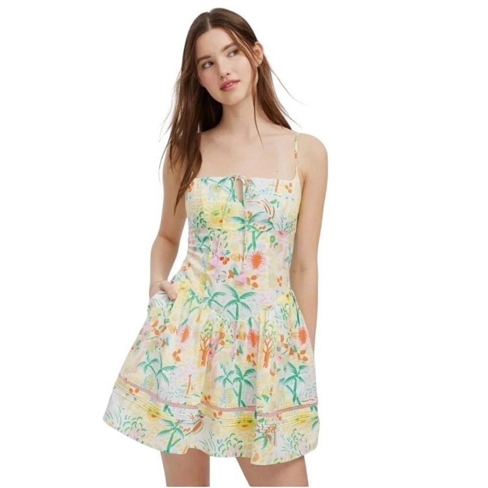 Roller Rabbit Womens Size Large Vacation Drop Waist Mini Dress Yellow/Green